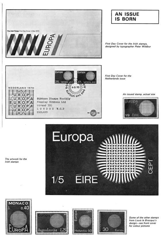 Le Brocquy’s 1970 Europa ‘Flaming Sun’ Stamp Design