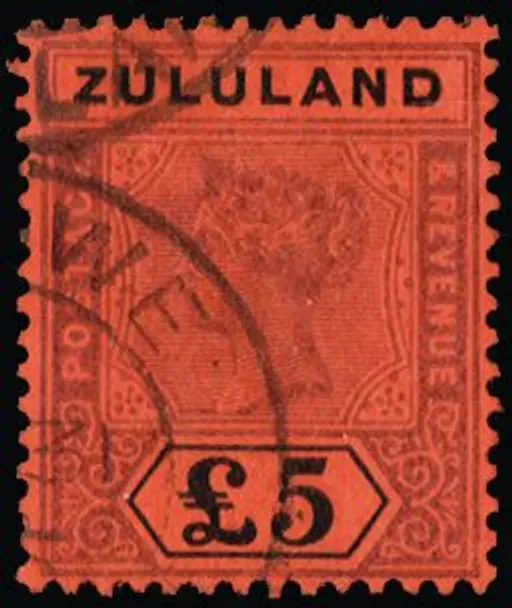 The Zululand 1894 £5 purple & black